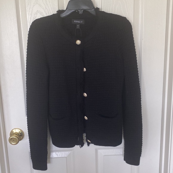 “Express” black, waffle, rhinestone button sweater/blazer; size small; NWOT - Picture 4 of 9